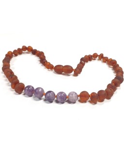 Raw cognac Baltic amber necklace with Lepidolite