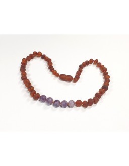 Raw cognac Baltic amber necklace with Lepidolite
