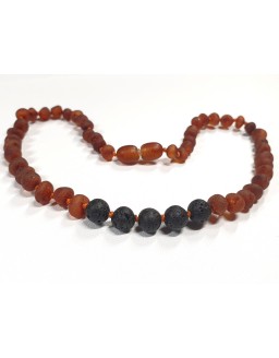 Raw cognac Baltic amber necklace with Lava
