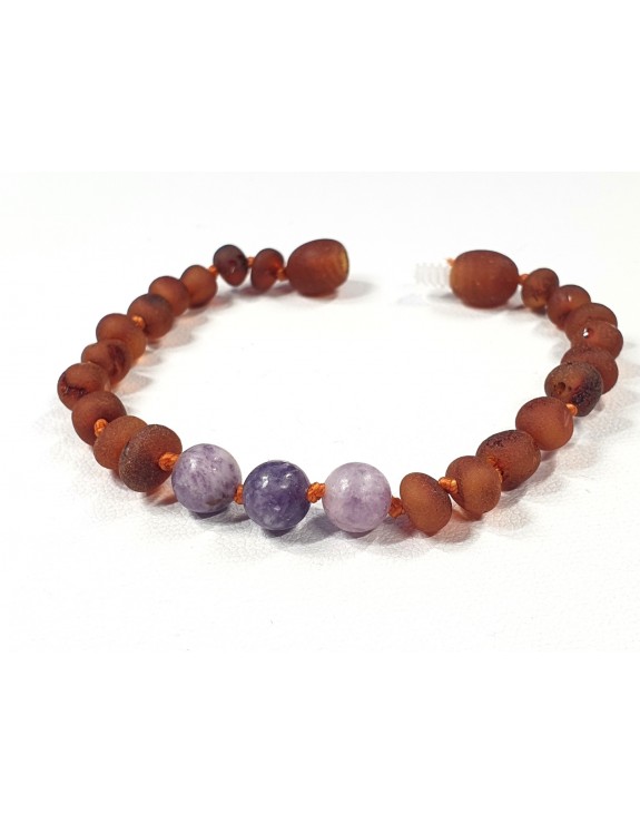 Natural genuine raw Baltic amber bracelet with Lepidolite